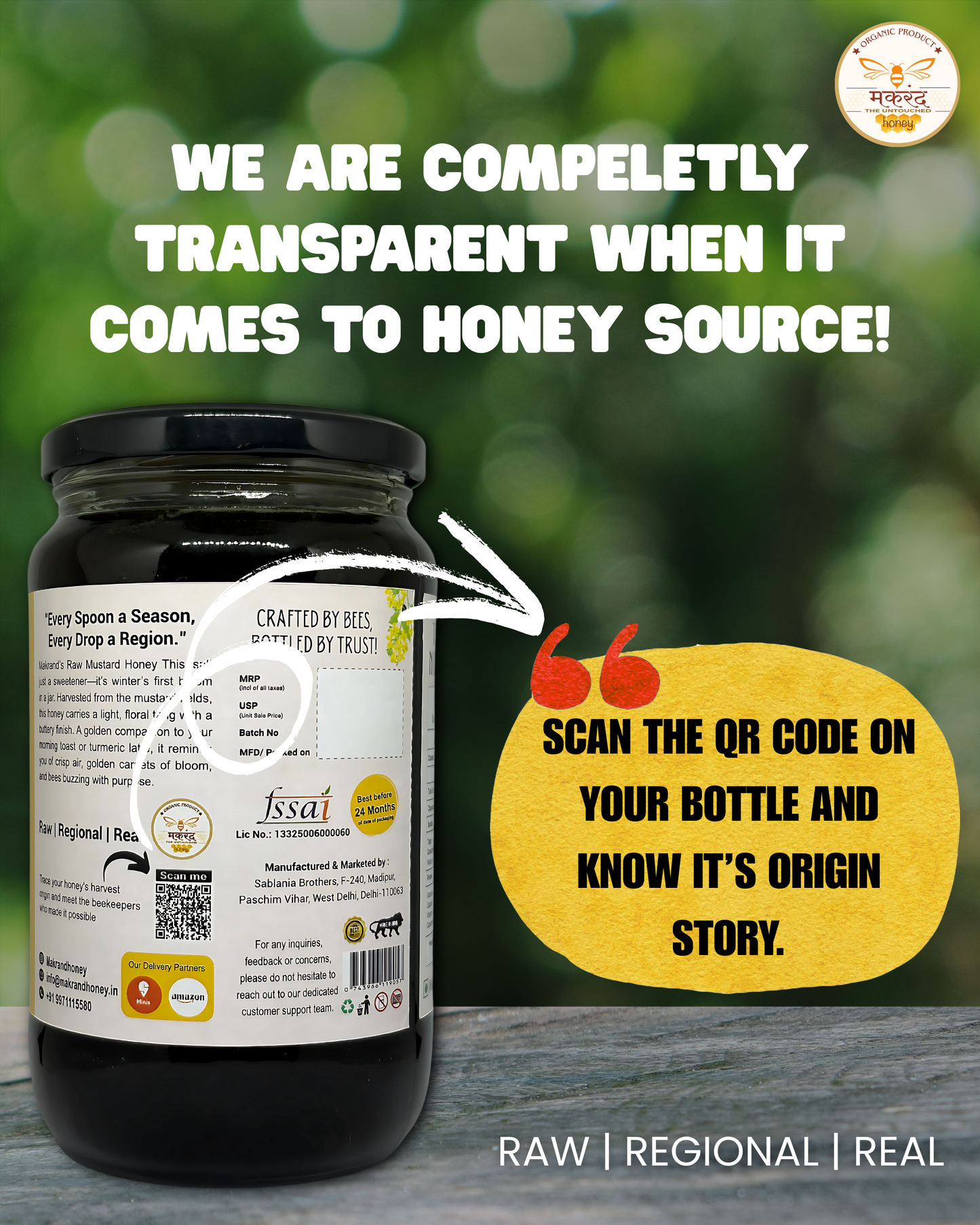 Raw Mustard Honey | North Indian Honey | 100% Pure Honey